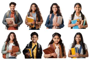 South Asian student portrait png element set, transparent background