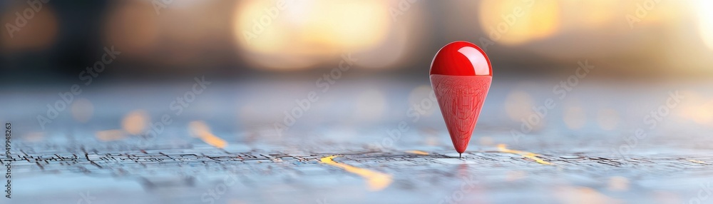 Aufkleber red location pin standing on a textured surface, symbolizing navigation and direction in a vibrant o