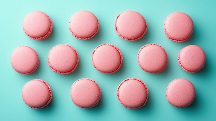 French sweet Strawberry Pink macaroons on color background,French macaron cookies baked pattern,french macaroons,Paris Pastry,bakery and branding concept,Delicious french desserts,copy space.