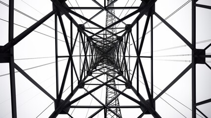 Power lines creating geometric shapes on white background