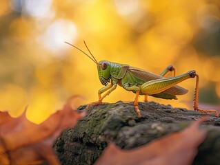 Fototapeta premium Grasshopper isolated on autumn background