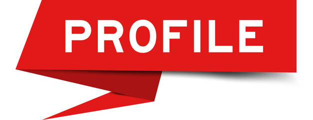 Red color speech banner with word profile on white background