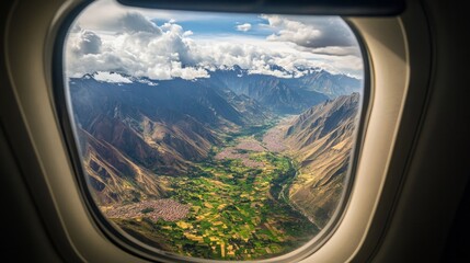 A stunning picture of the Peruvian countryside outside Cusco as seen through a plane window
