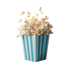 Tasty popcorn in a blue-white striped box isolated on a transparent background by AI generative