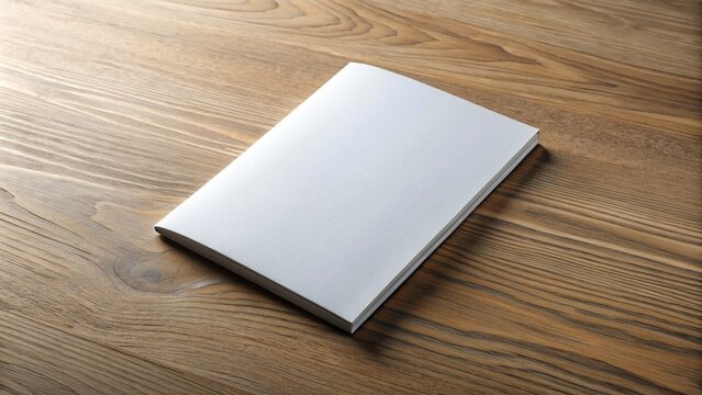 A blank, unbound, white booklet with a 5.5 x 8.5 inch size, lying flat on a desk, waiting for custom content and design elements.
