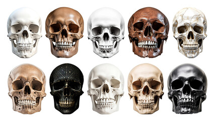 PNG human skull design element set, transparent background