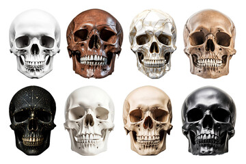 PNG human skull design element set, transparent background