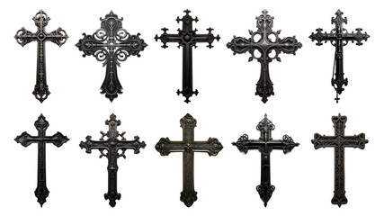 PNG gothic cross design element set, transparent background