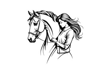 Girl & horse love connection vector