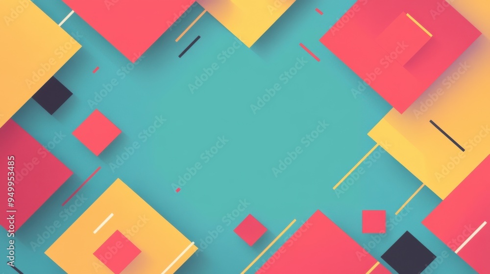 Aufkleber vibrant geometric design featuring colorful squares and a teal background for modern and abstract th