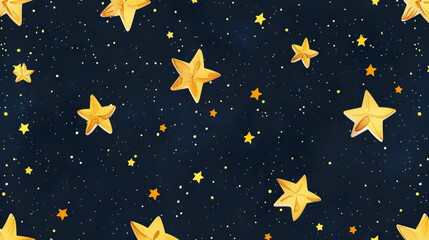 Naklejka premium Cosmic night sky with glowing stars and deep blue nebulae. Watercolor illustration. Starry background