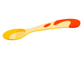 Baby plastic spoon icon. Kids toy tools for eating food and toddler feeding on dinner, breakfast or lunch 3D illustration on white background. Picnic, kitchen equipment concept