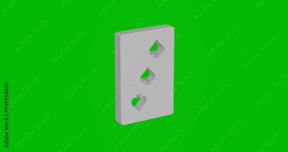 Poster animation of rotation of a white three of spades playing card with shadow. simple and complex rotati