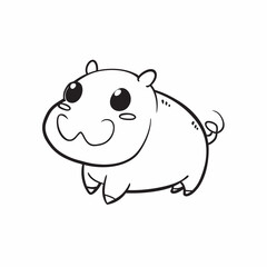 Fototapeta premium A cute, cartoon baby hippopotamus with big, round eyes and a sweet smile. The hippo is drawn in a simple, child-friendly style, perfect for coloring.