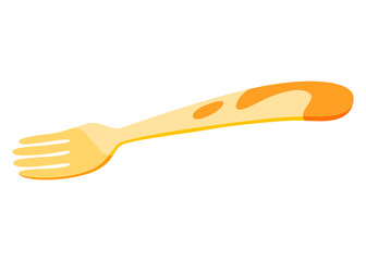 Baby plastic fork icon. Kids toy tools for eating food and toddler feeding on dinner, breakfast or lunch 3D illustration on white background. Picnic, kitchen equipment concept