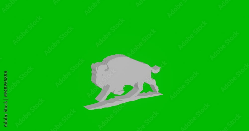 Poster animation of rotation of a white wild buffalo with shadow. simple and complex rotation. seamless loo