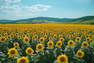 Fototapeta premium Expansive Field of Sunflowers Under a Blue Sky