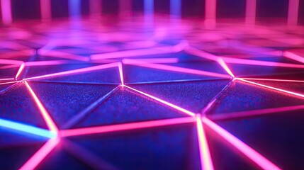A close-up view of a neon wireframe structure, revealing the subtle variations in color and intensity of the glowing lines.