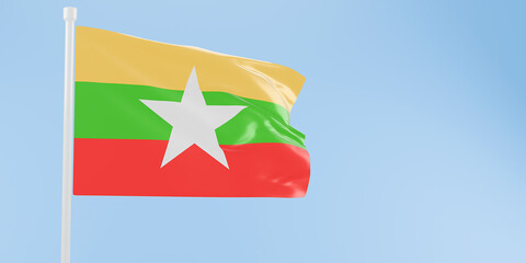 Myanmar flag of silk-3D illustration. 3d render.