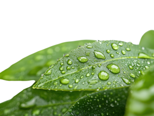 Close-up of green leaves with raindrops, showcasing nature's beauty and freshness. Ideal for eco-friendly themes and botanical designs.
