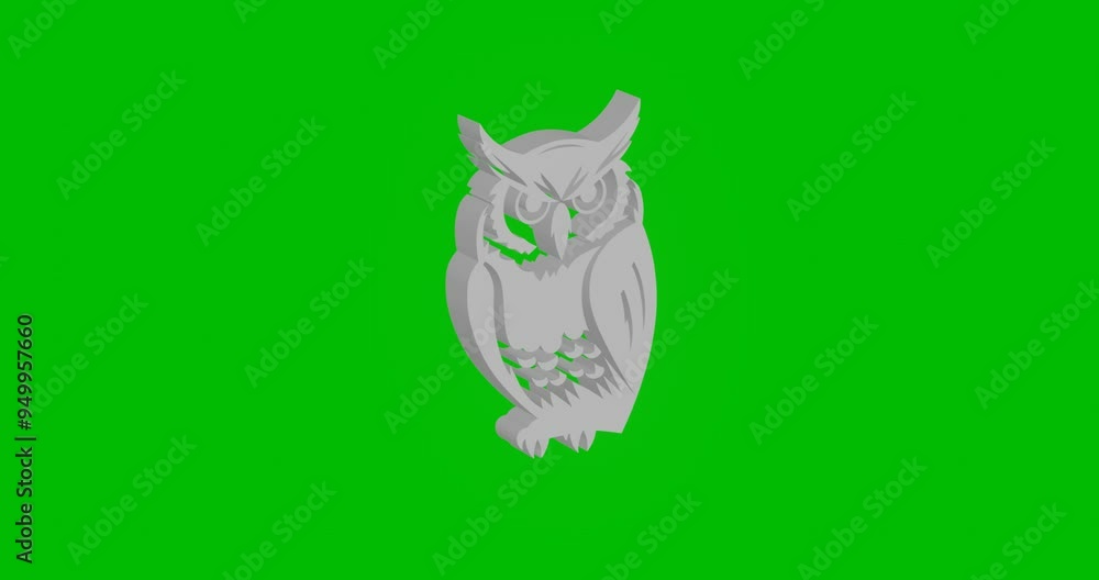 Poster animation of rotation of a white owl symbol with shadow. simple and complex rotation. seamless loope