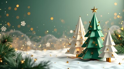 Festive Christmas 2025 Background with Stylized Trees and Snowflakes