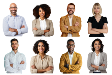 PNG diversity people arm crossed design element set, transparent background