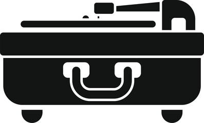 Vintage suitcase turntable playing vinyl record icon in black simple style isolated on white background