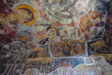 Detail of the interior of Sumela Monastery, a Greek Orthodox monastery in Maçka, Turkey.