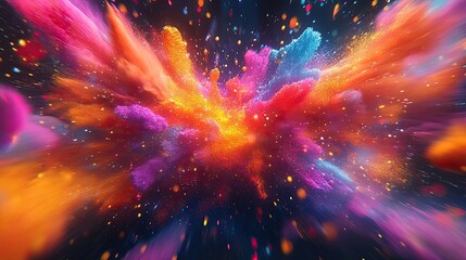A vibrant explosion of 3D shapes and colors, reminiscent of a firework display or a burst of creative energy.
