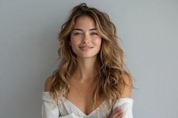 Fototapeta premium Portrait of a Smiling Woman with Long Blonde Hair