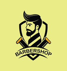Barbershop Logo - Man with Beard and Scissors