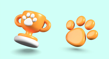 Gold pet award, paw print in realistic cartoon style. Cute templates for concepts of victory © ArtHub007