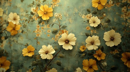 Vintage Floral Pattern with Roses, Daisies, and Wildflowers