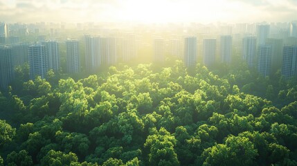 A 3D animation of a cityscape transforming into a lush forest, showcasing the potential for urban greening and ecological restoration.