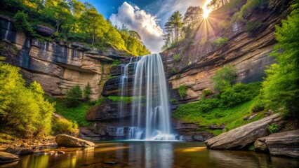 Fototapeta premium Raven Cliff Falls in the afternoon with a sense of tranquility, capturing the peaceful atmosphere of the natural setting