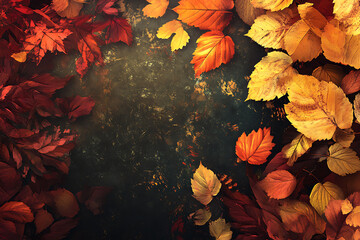 A vibrant autumn background filled with warm tones of orange, yellow, and red leaves