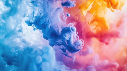 Obraz premium A close-up of colorful ink drops merging in water, creating a mesmerizing swirl.