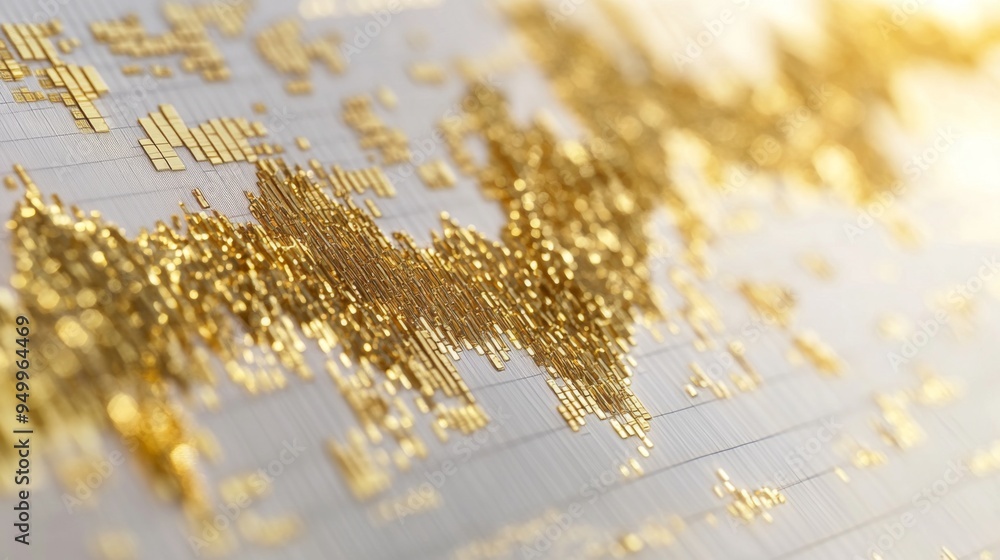 Poster a close-up of a financial chart displaying gold price trends, with a prominent gold line and data po