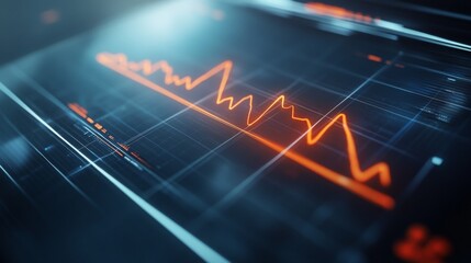 A close-up of a digital heart rate monitor displaying a fluctuating heart rate graph, with clear, sharp lines on a sleek screen