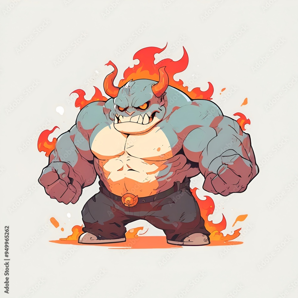 Poster angry cartoon monster with fire