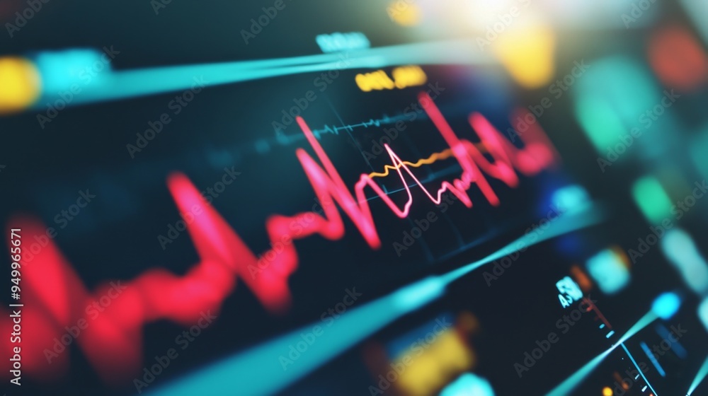 Poster a close-up of a heart rate monitor with clear, real-time ecg waves displayed, used in an emergency r