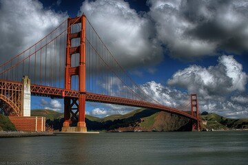Fototapeta premium Golden Gate Bridge with Dramatic Cloudy Sky