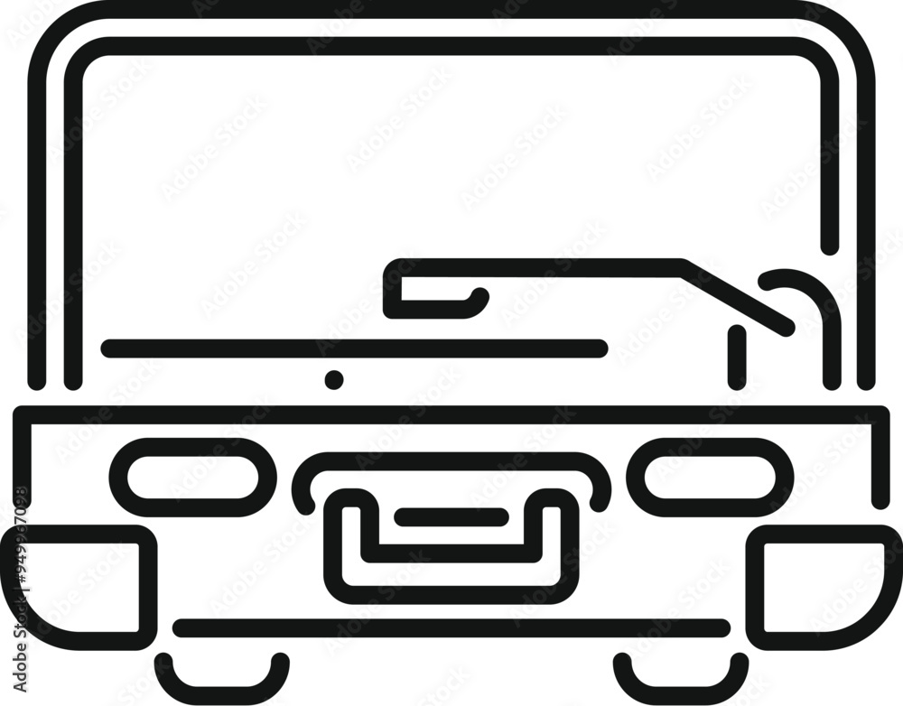 Poster line art icon of a carrying case with a retractable handle extending upwards
