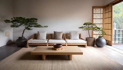 Cozy contemporary living room with a stylish sofa, armchair, and modern decor, featuring a wooden floor, table, lamp, and elegant furniture