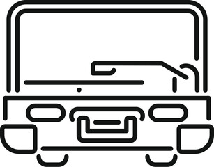 Line art icon of a carrying case with a retractable handle extending upwards