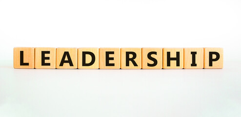 Leadership symbol. Concept word Leadership on beautiful wooden blocks. Beautiful white background. Business leadership concept. Copy space.