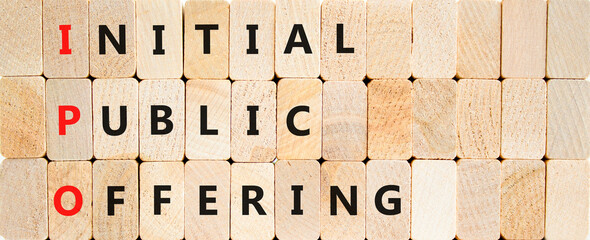 IPO initial public offering symbol. Concept words IPO initial public offering on beautiful wooden blocks. Beautiful wooden block background. Business IPO initial public offering concept. Copy space.