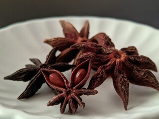 Close up picture of star anises spice