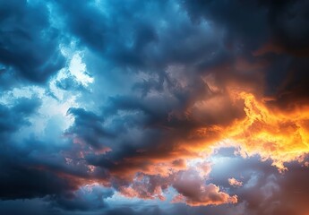 Obraz premium Dramatic Sky with Orange and Blue Clouds